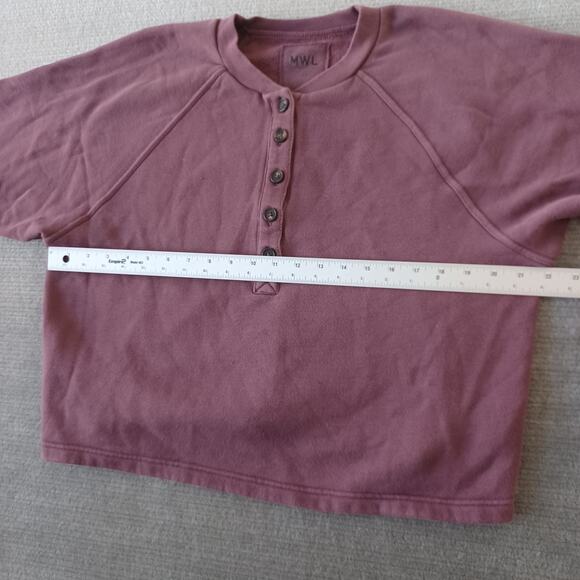 Madewell MWL Betterterry Henley Sweatshirt Womens Small Purple Cropped Casual - Picture 5 of 8